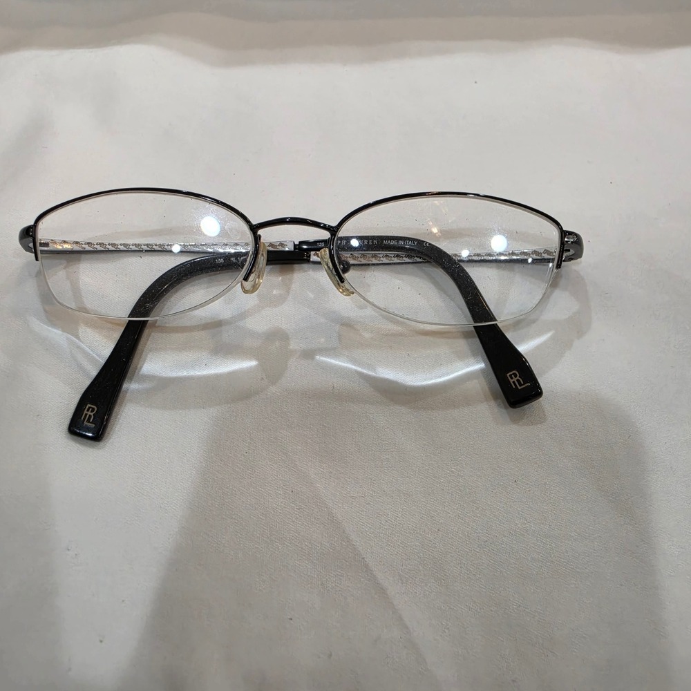 Ralph Lauren RL 1472 Eyeglasses Womens Black Silver Semi-Rimless Good Italy
